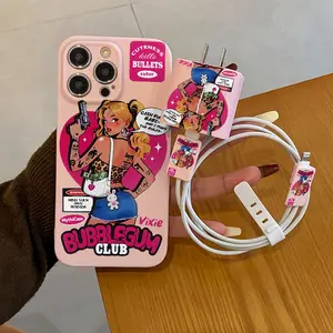 Heart Pattern Phone Case Set, Includes Charger Cover & Cable Protector, Anti-Drop Protective Tpu Shell for iPhone Models, Perfect Gift