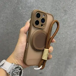 Clear Matte Magnetic Stand Holder Protective Case For iPhone 17 Air 16 15 14 13 11 12 Pro Max 15 Plus Wrist Strap Shockproof Cover Casing