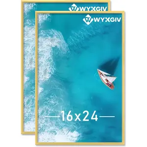 16x24 Picture Frame Set of 2, Scratch-Proof Gold Frame Lightweight yet Sturdy Display Poster Artwork 16 x 24 Horizontally/Vertically - Slide-In Strips | 2 Packs | Gold | 16"x24"