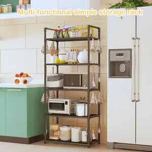 5-Layer PP Floor-Type Storage Rack, Heavy-Duty Adjustable Organizer with 66 Lbs Max Capacity, Easy Plastic Installation for Kitchen Organization, Storage Organization