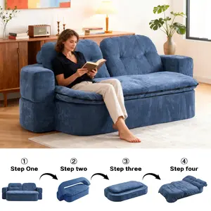 Convertible foldable sofa bed, 78-inch full-size floor sleeping sofa, couples' sofa, boneless sofa, Sherwin all-foam tatami lounge chair, suitable for living room and bedroom use, no assembly required (blue) spacesaver  furniture