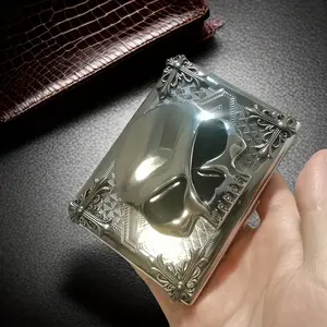 Handmade Large Silvery Skull Pattern Stainless Steel Cigarette Case, Can Hold 20 Thick or Thin Cigarettes, Halloween Valentine's Day Gift