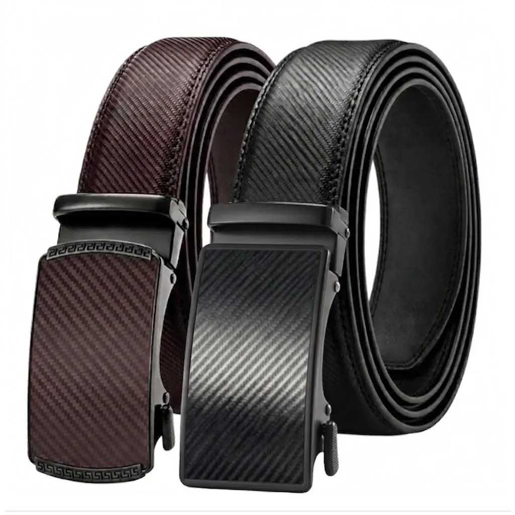 2 Pack Men’s Ratchet Belts Automatic Buckle Adjustable Dress Casual Waist Belts Black Brown