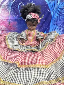 Vintage-Style Doll in Red Black Gingham Dress