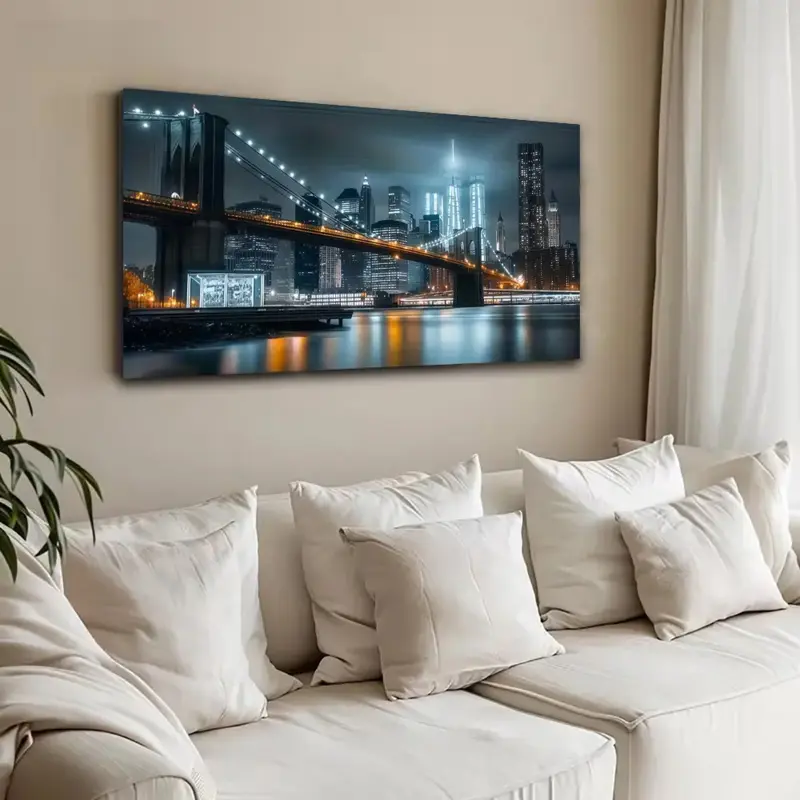 Cotton Canvas Poster - Black and White Minimalist Gray-Blue Retro Skyline, Unframed 20×30cm/24×36inch(60×90cm)/40×60cm, Eco-Friendly Fade-Resistant Home Accessory for Living Room Office Wall Decor