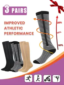 3 Pairs Open Toe Zipper Copper Wellow Compression Socks Women Men 15-20 mmhg Knee High Pregnant Nurses Pregnancy Maternity Medical Cute Sports Gold Fit Cycling Medias de Para Mujer Adult Support Hose Circulation Long Womans