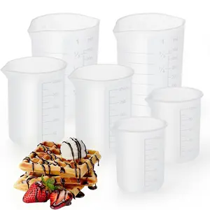 6 Pcs Silicone Cups for Melting Chocolate, Measuring Cups with Scale & Pouring Spout, Capacity 100ml & 250ml & 350ml Candy Melting Containers for Strawberries, Cake Pops, Baking & DIY Treats