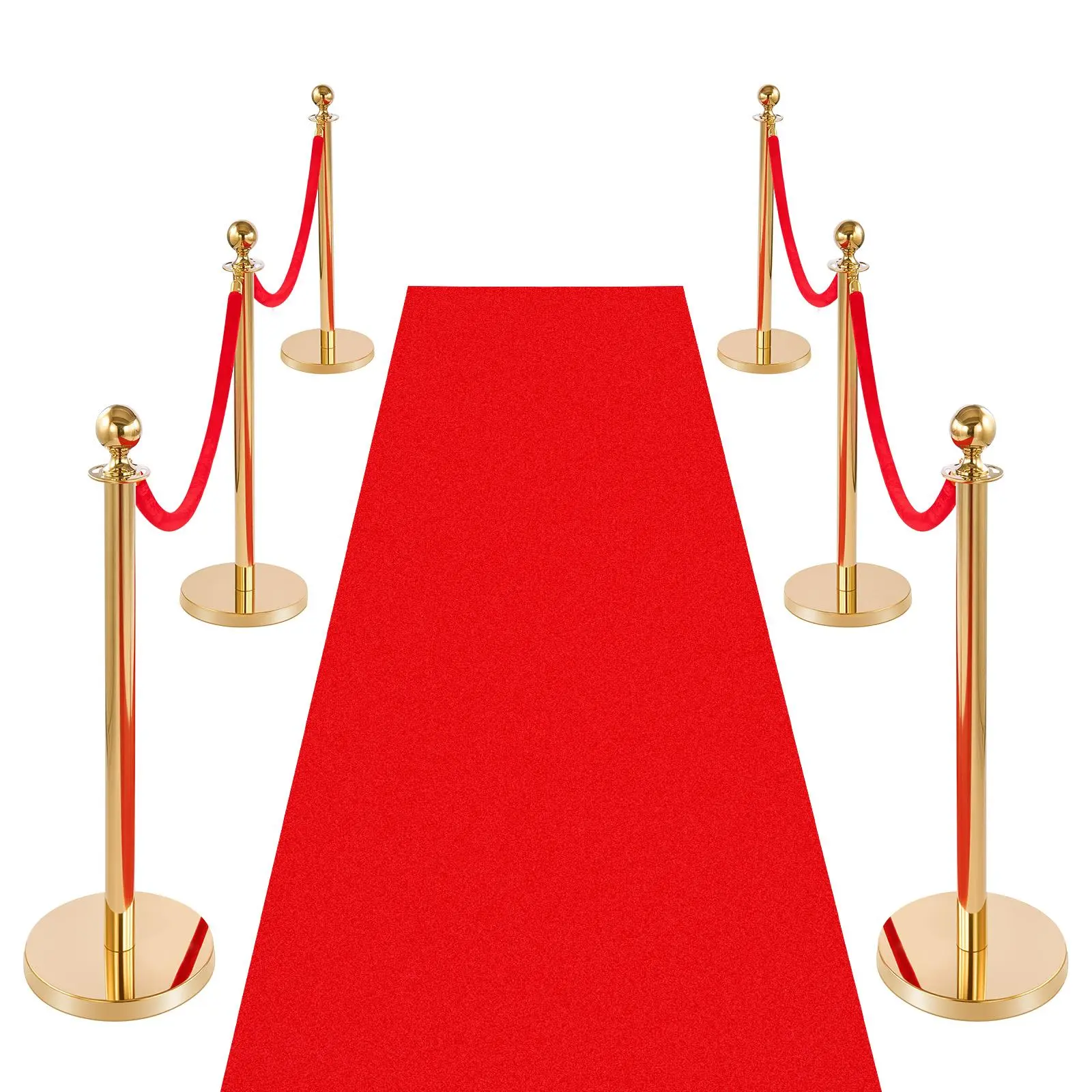 【Father's Day Gift】VEVOR 6-Pcs Decorative Gold Stainless Steel Stanchion Post Set - Stable Hollow Base, Red Velvet Ropes, Red Carpet, Banner Stands - Easy Installation for Ceremony, Party, Party Background Decoration