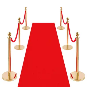 【Father's Day Gift】VEVOR Gold Stainless Steel Stanchion Post Set (6 Pcs) with Hollow Base, Red Velvet Ropes, Red Carpet & Banner Stands for Party, Wedding, Exhibition