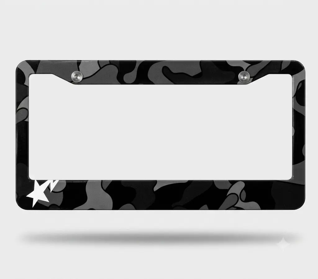 Black Camo License Plate Frame | Hypebeast Car Accessory | Streetwear Aesthetic Auto Decor | Durable Metal Plate Holder