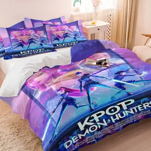 K-pop Battle Style Anime Grils Duvet Cover Set, 1 Duvet Cover + 1/2 Pillowcases, No Core, Cool Cyberpunk Print with Idol Trio & Neon, Soft Cozy Breathable All-Season Bedding for Teens & K-pop Fans Bedroom & Dorm Decor