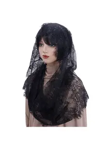 Popular black and white two-color eyelash round veil spring and summer new lace breathable veil for women
