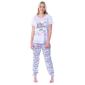 Friends TV Show Logo Women's Rather Be Watching Short Sleeve Jogger 2 Piece Pajama Set Loungewear Sleepwear