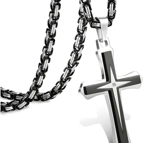 Black 14K gold plated   for Men Stainless Steel  Chain With Fashion Cross Pendant Jewelry Necklace Chain Necklaces   22-30Inch