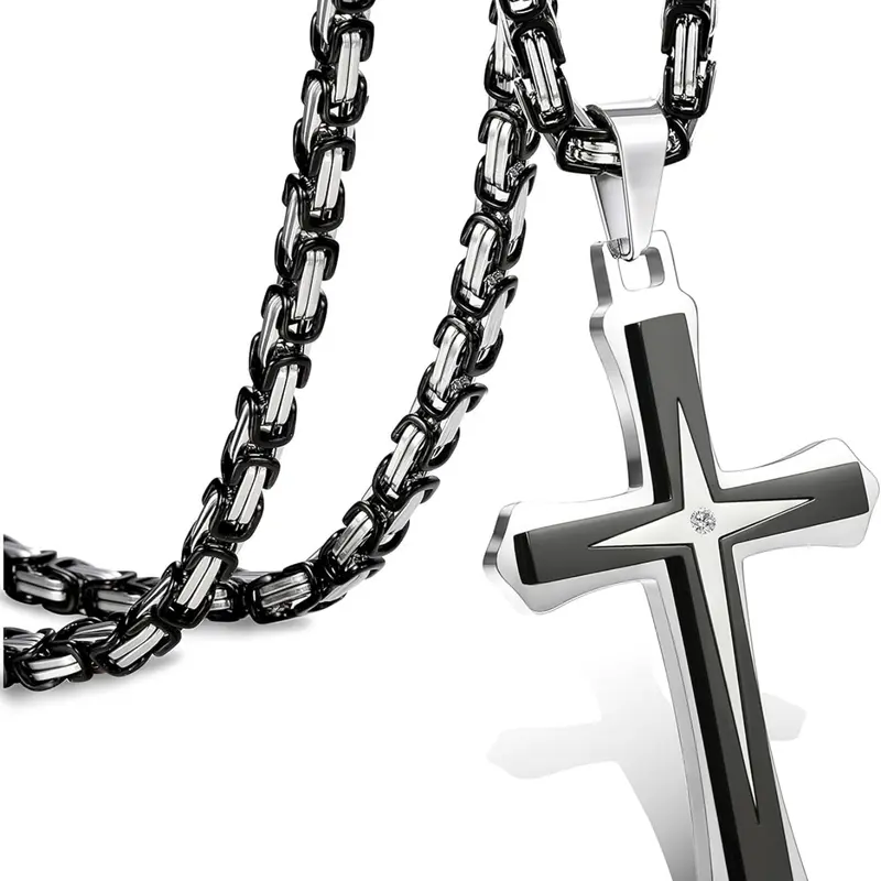 Black 14K gold plated   for Men Stainless Steel  Chain With Fashion Cross Pendant Jewelry Necklace Chain Necklaces   22-30Inch