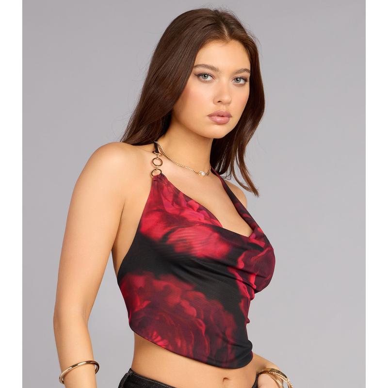 Sultry Chic Rose Print Halter Top