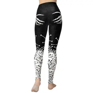 Halloween Skeleton Hand Print Women's Leggings, Yoga Pants, High Waist Hunting Tights, Women's Outdoor Fitness Outfit
