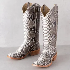 R. Watson Women's Black & White Back Cut Python Cowgirl Boots RWL7200-1