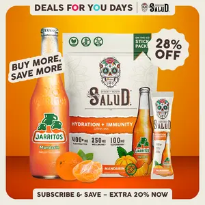 Salud x Jarritos 2-in-1 [Hydration + Immunity - Mandarin] Electrolytes, Immune Support, Dairy & Soy Free - 400mg Electrolytes, 250mg Wellmune, 100mg Elderberry - Healthcare, Vitamin (15 Servings), Coconut, Sugar, Deals For You Days