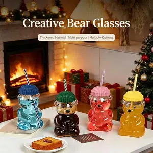 Adorable Bear Straw Glass Cup, 20oz Large Capacity Cute Aesthetic Drinkware, Multipurpose Tumbler for Coffee Juice Milk Tea, Ideal Beach Daily Cup, Sweet Gift for Girls Teens & Party