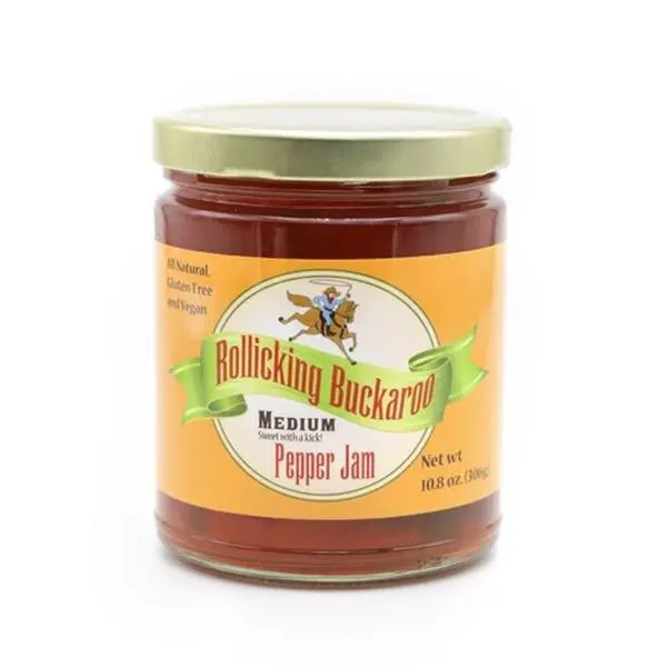 Rollicking Buckaroo Pepper Jam Medium-"Sweet with a Kick" All Natural, Gluten Free and Vegan Gourmet Pepper Jam