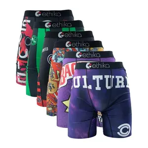 ETHIKA 6Pcs Men Underwear Boxers Breathable Man Swimming Underpants Plus Size Print Mens Panties Trunks Sexy Men's Boxershorts