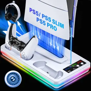 【Father's Day Gift】 PS5 Charging Base Cooling Bracket,Charging Station Cooling Stand with RGB Light for PS5/Slim/Pro,Game Peripherals PS5 Accessories