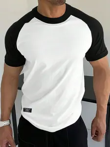 Men's Color Block Short Sleeve T-Shirt with Round Neck, Lightweight Casual Style for Everyday Wear, Soft Comfortable Fabric