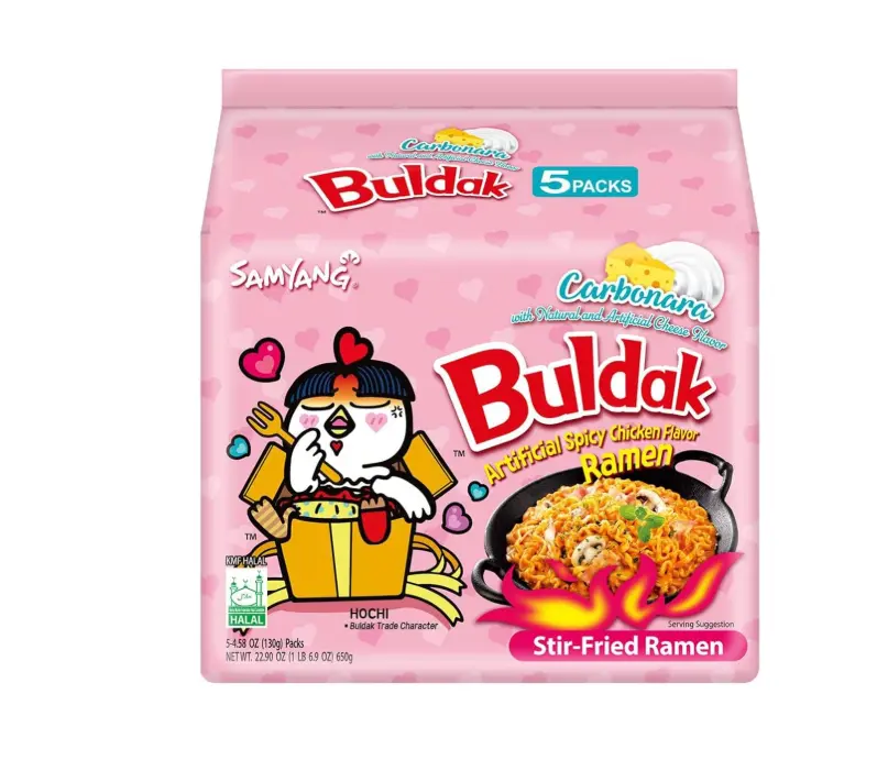 Samyang Buldak Spicy Ramen, Hot Chicken Ramen, Korean Stir-Fried Instant Noodle, Carbonara, 1 Bag with 5 Pack