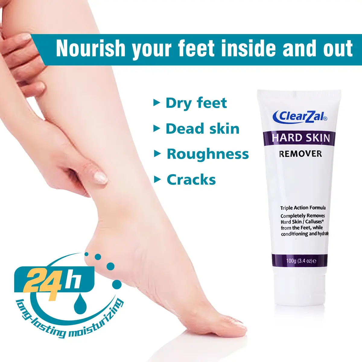 Clearzal Dry Cracked Feet Repair UltraHydrating Hand and Foot Cream Crusty Moisturizer, 3.5 oz. Contains Urea, Salicylic Acid, for Dry, Chapped, Crac