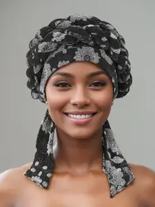 New European and American Elastic Print Twin Braids Tie Pirate Long Tail Hat, Ethnic Fashion Versatile Headscarf