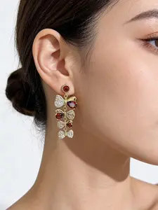 Women's Luxury Zircon Gold Plated 18k Asymmetric Flower Jewelry Bracelet, Elegant Design for Daily Wear, Hand Chain Style