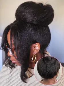 Bling Hair 180 Density Kinky Straight Glueless 360 Lace Frontal Wigs for Black Women 13x6 HD Lace Frontal Wig Preplucked Natural Black Color Soft Healthy Full Density