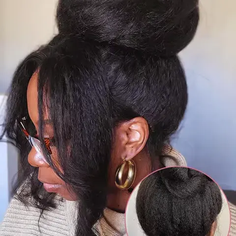 Bling Hair Thick Middle Part Kinky Straight Human Hair Wig for Black Women, 13x6 HD Lace Front Wig, 180% Density Pre-plucked Glueless, Natural Black, Glueless HD Closure, 360 Lace Design