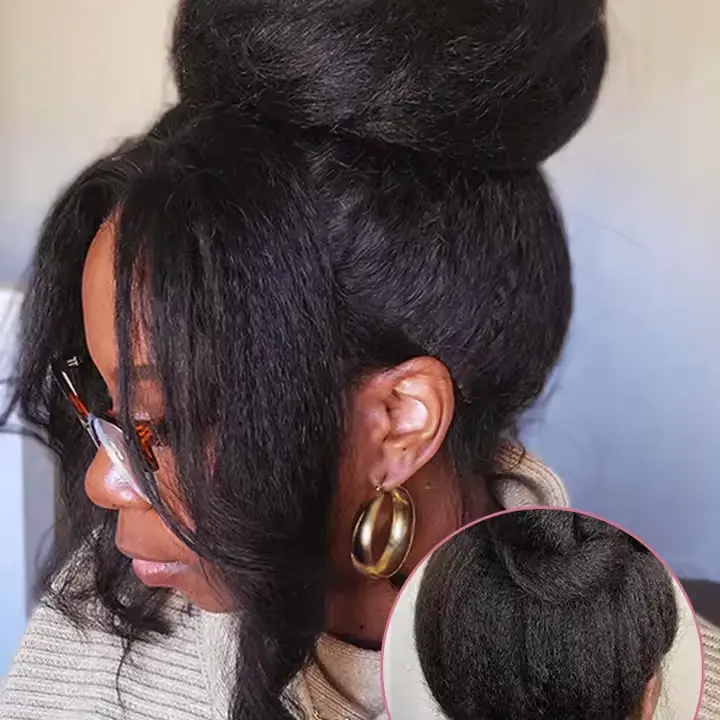 Bling Hair Thick Middle Part Kinky Straight Human Hair Wig for Black Women, 13x6 HD Lace Front Wig, 180% Density Pre-plucked Glueless, Natural Black, Glueless HD Closure, 360 Lace Design