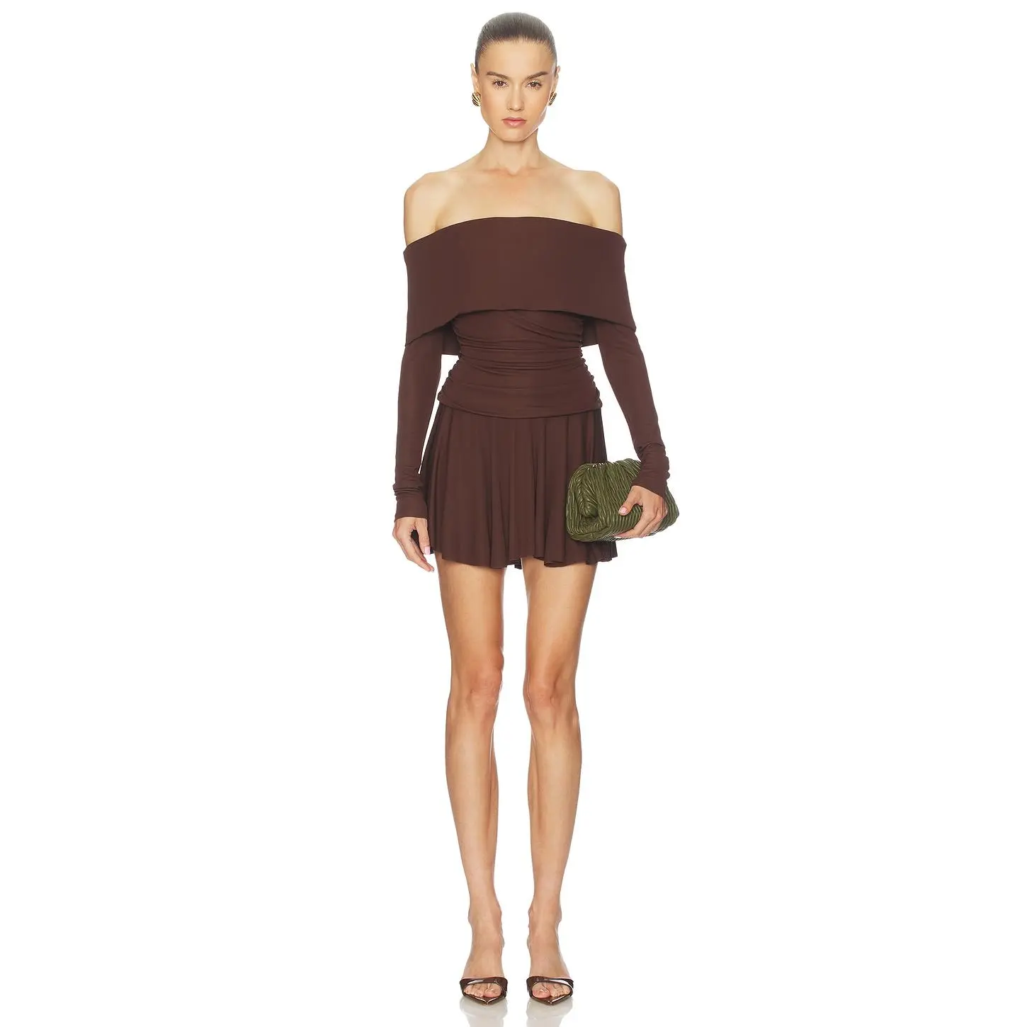 Camila Coelho Olesya Mini Dress in Chocolate Brown
