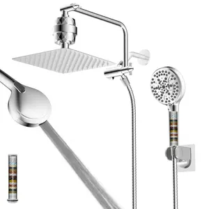 Filtered Shower Head, 10" High Plessure 10-Spray Handheld/Rainfall Shower Head Combo with 20 Stage Shower Filter, 11" Shower Extension Arm, 71" Hose, Shower Head Holder, Chrome