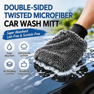 Car Wash Mitt Double-Sided Microfiber Chenille Cleaning Glove, Super Absorbent Scratch-Free Wash Tool, Ideal for Car Care
