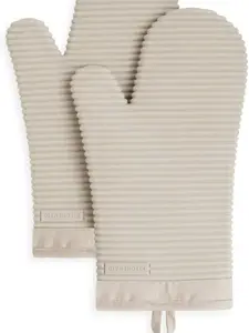 Ribbed Soft Silicone Oven Mitt Set, 7"x13", Milkshake 2 Count
