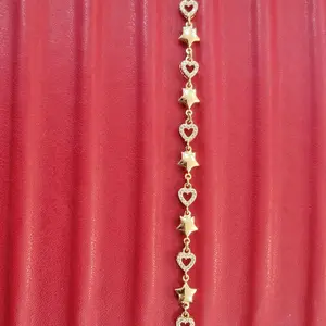elegante pulsera d estrellas y corazones con detalles en circonia en oro real 10k zize 7.5"