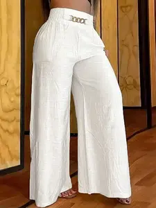 Elegant High Waist Wide Leg Pants, Pure Color Loose Fit Long Trousers, Stylish Women's Fashion for Casual & Formal Wear
