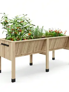 Beige - 72x26x30in Raised Garden Bed With Legs, Wooden Elevated Raised Garden Beds Outdoor For Growing Vegetables And Herbs, Big Sturdy Standing Garden Bed Planter Box - Enhanced Depth,Natural