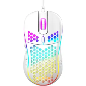 Techsea Honeycomb Wired Gaming Mouse with RGB On/Off Switch, 7200 Adjustable DPI, Ergonomic Lightweight Design & High Precision Sensor for Pc/Mac Gamers (White)