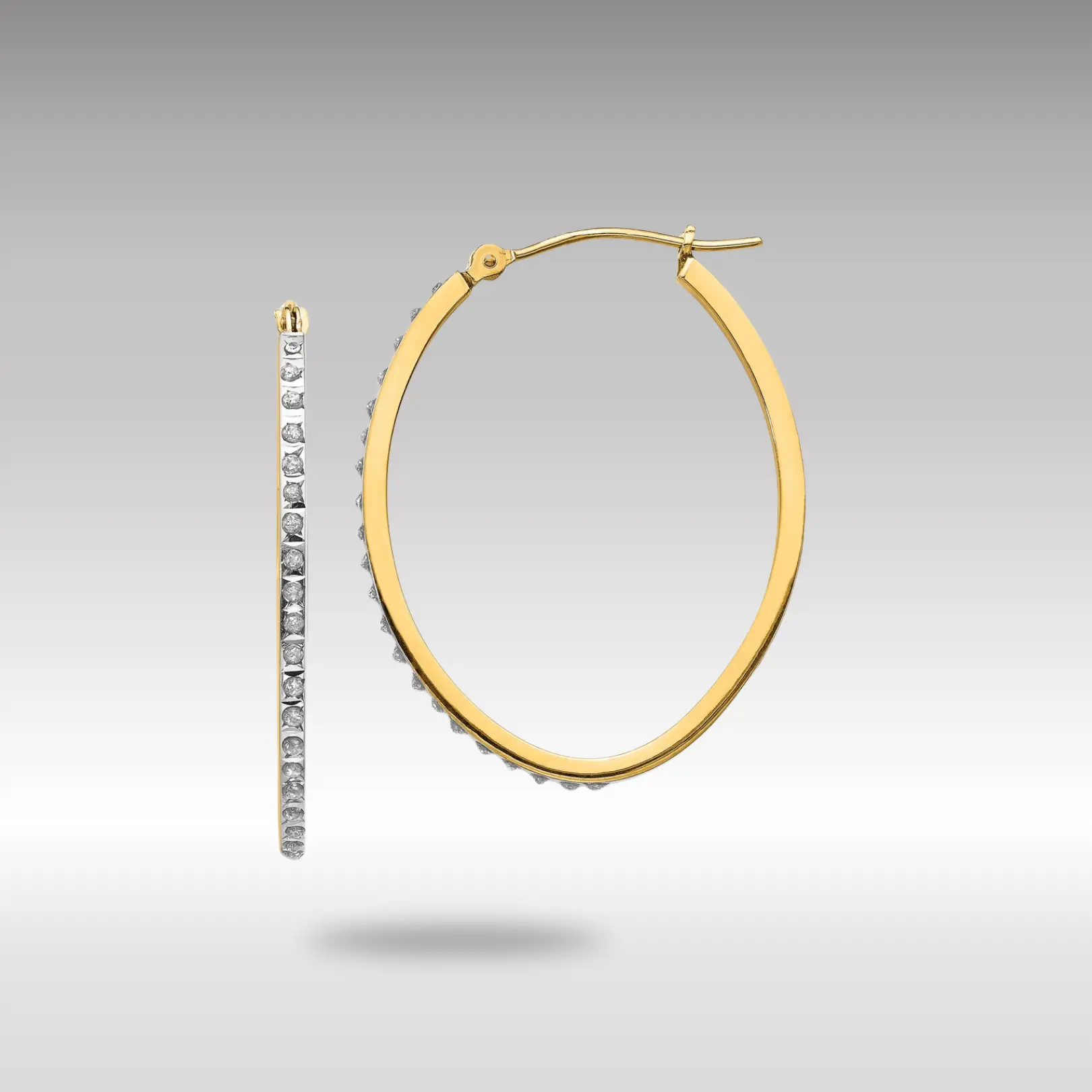 14K Gold Diamond Fascination Oval Hinged Hoop Earrings - Model DF110
