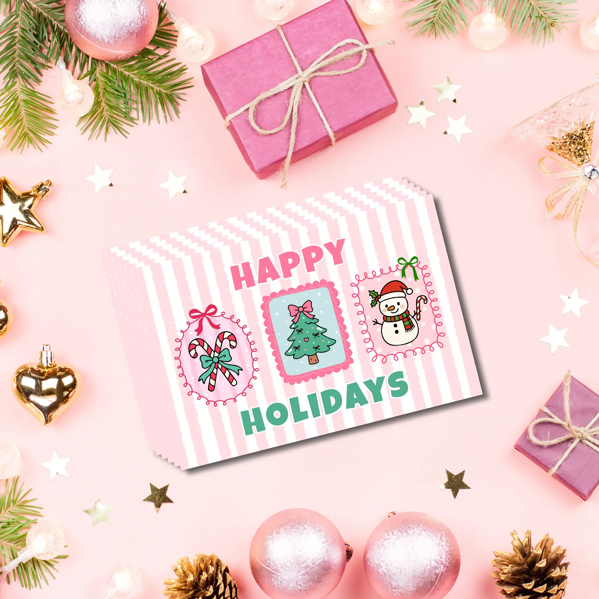 Coquette Happy Holidays Thank You Cards | Holiday Packaging Inserts for Small Businesses
