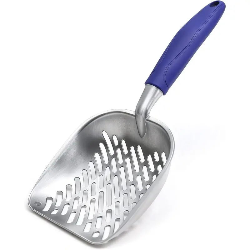 Cat litter scoop, metal cat litter scoop, heavy-duty aluminum deep scoop, with long handle, rust-proof and durable, suitable for travel and small litter boxes