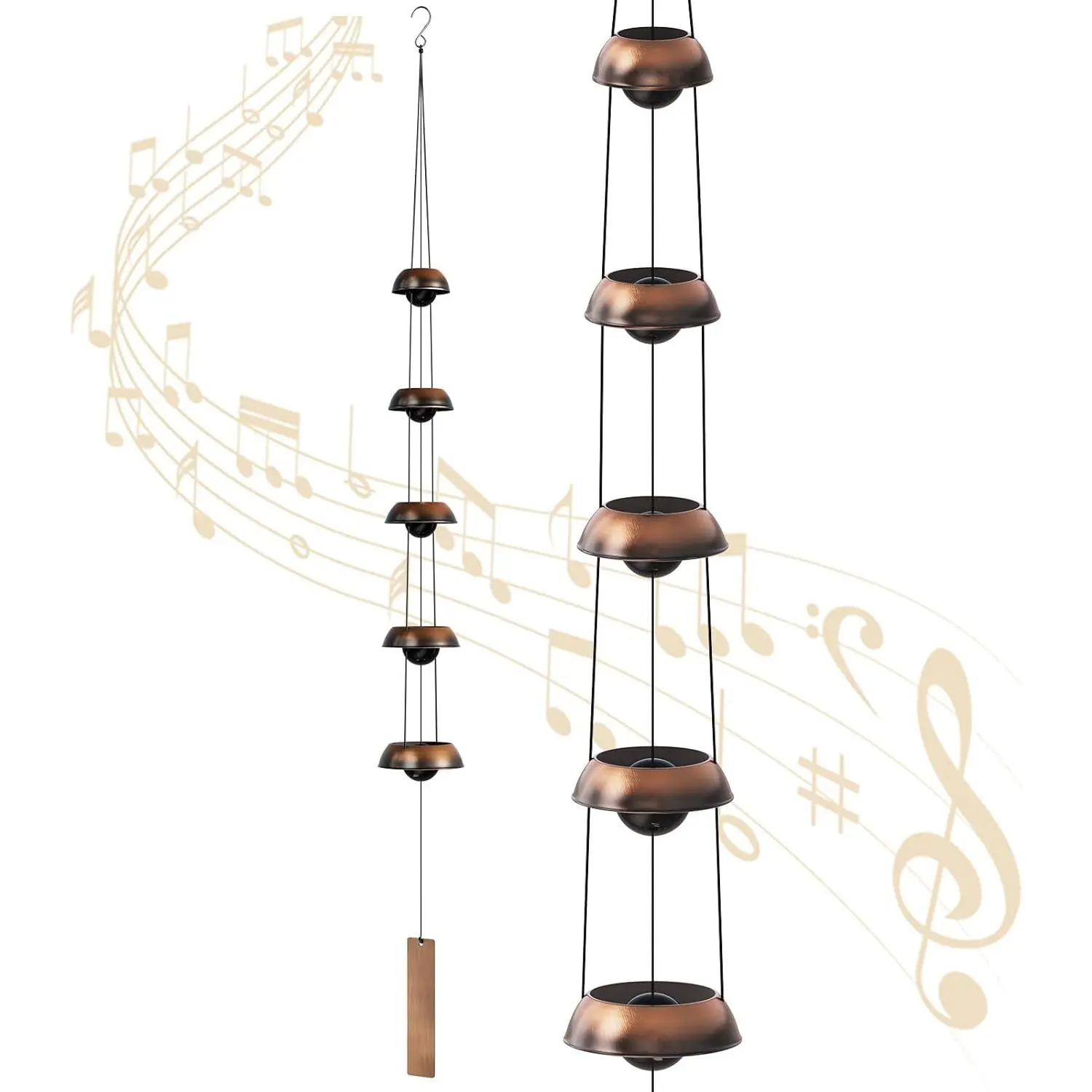 Copper Wind Chimes for Outside Clearance, 36'' Temple Windchimes Outdoors w/5 Bells, Memorial Wind Chime Gifts for Mom Grandma Mother Women, Feng Shui Wind Bell for  Garden Zen Decor