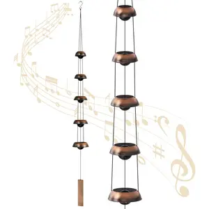 Copper Wind Chimes for Outside Clearance, 36'' Temple Windchimes Outdoors w/5 Bells, Memorial Wind Chime Gifts for Mom Grandma Mother Women, Feng Shui Wind Bell for  Garden Zen Decor