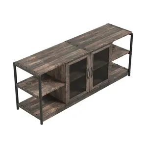 【GARVEE】Industrial Entertainment Center TV Stand for 70 Inch TVs with Storage Cabinet and 2 Mesh Doors, Rustic Oak Wood Farmhouse Console Table with 2 Tiers for Living Room and Bedroom