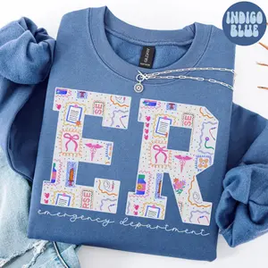 Emergency Department Sweatshirt, Doodle ER Nurse Crewneck, Team Shirt, Nurse Week Crew Neck, ED Nurse Cute Nursing School Jumper, Graduation